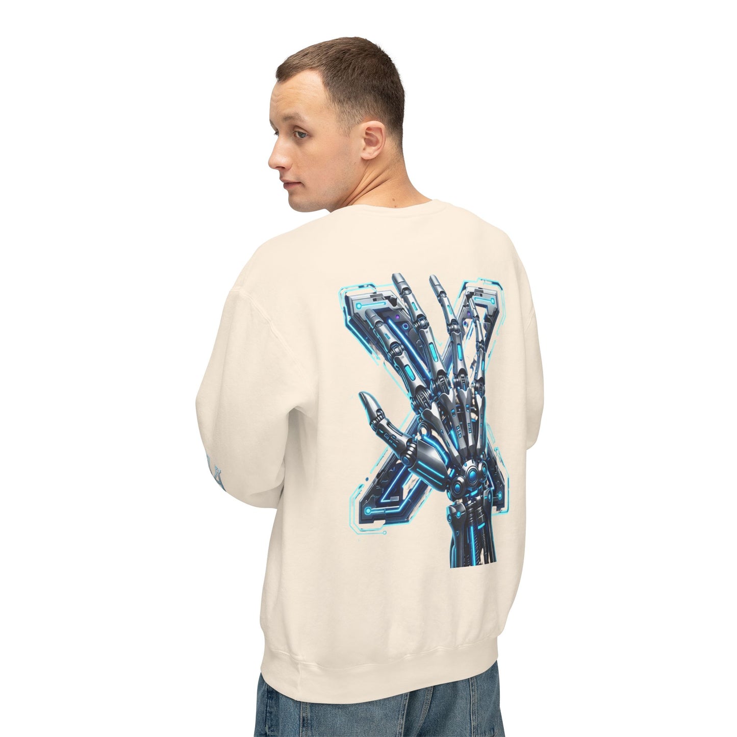Hypug Xenon Cyber X Ribcage Crewneck Sweatshirt — Futuristic Robotic Hand Graphic