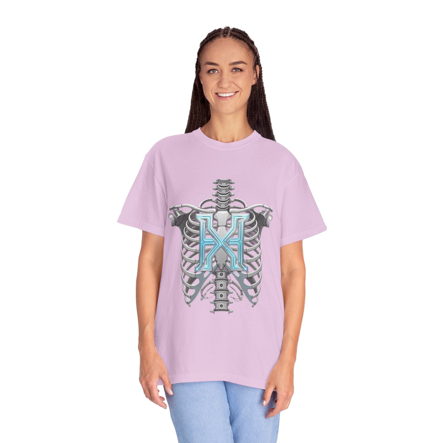 Hypug Xenon Skeleton Ribcage & Robotic X T-Shirt — Futuristic Tech Anatomy Tee