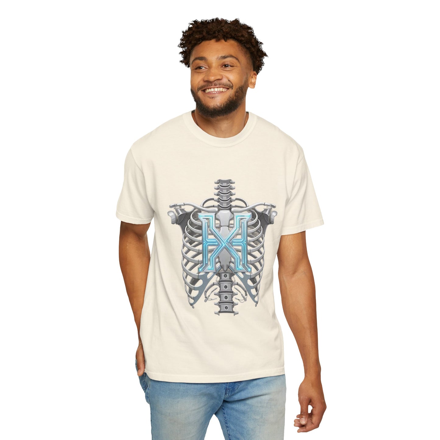 Hypug Xenon Skeleton Ribcage & Robotic X T-Shirt — Futuristic Tech Anatomy Tee