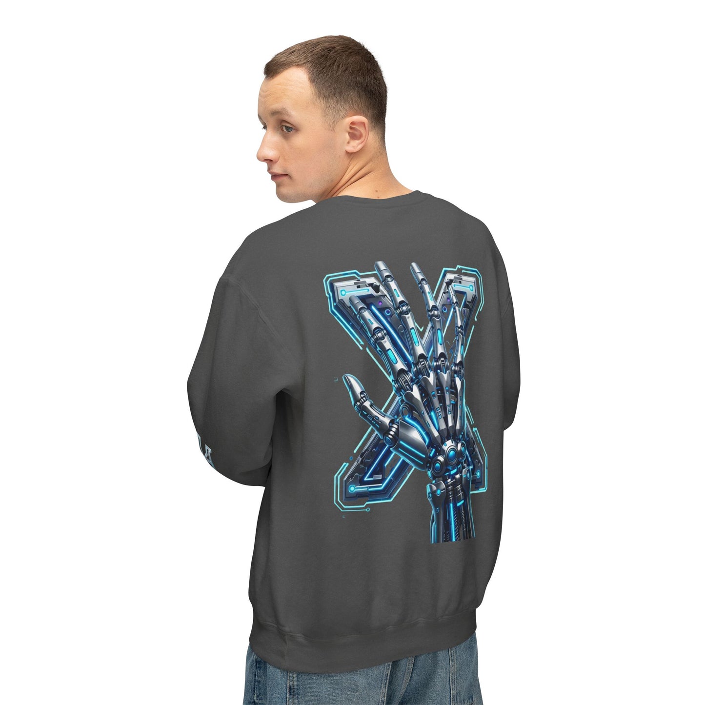 Hypug Xenon Cyber X Ribcage Crewneck Sweatshirt — Futuristic Robotic Hand Graphic