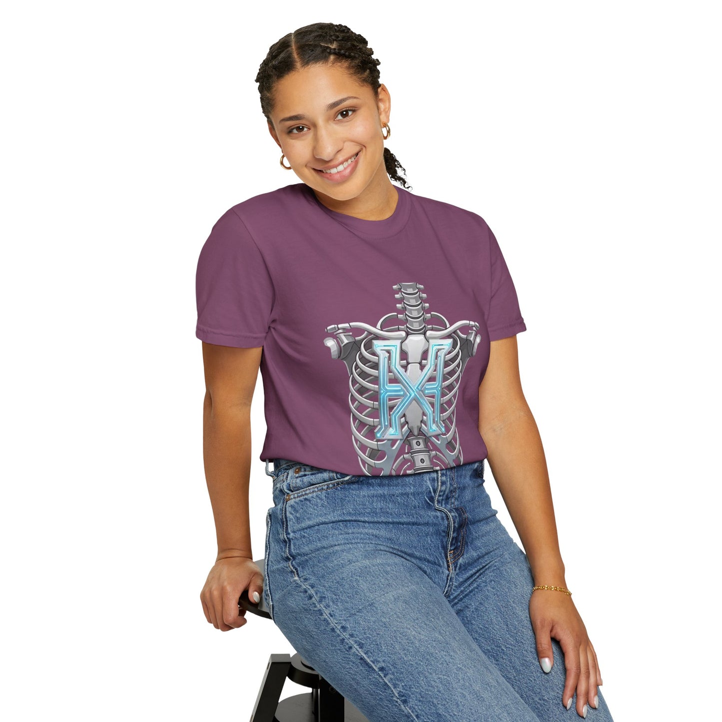 Hypug Xenon Skeleton Ribcage & Robotic X T-Shirt — Futuristic Tech Anatomy Tee