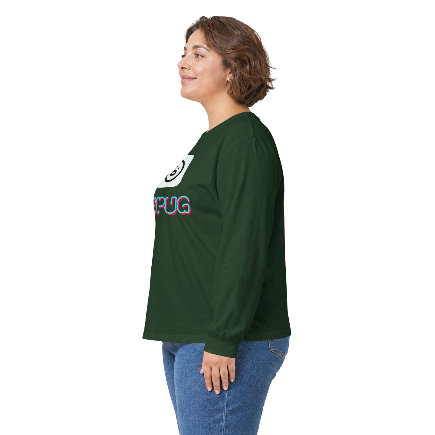 Big Dog Pug Graphic Long Sleeve Tee — Cute Dog Face Crewneck