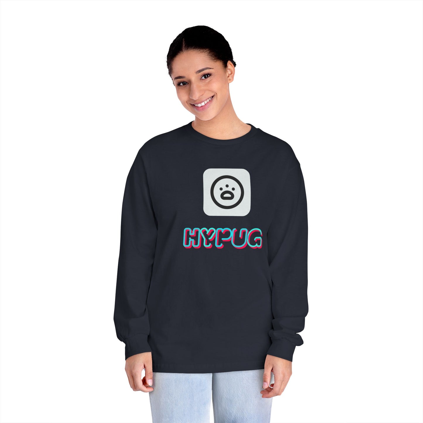 Big Dog Graphic Long Sleeve Tee — 'HYPUG' Chest Logo, Boxer Dog Back Print