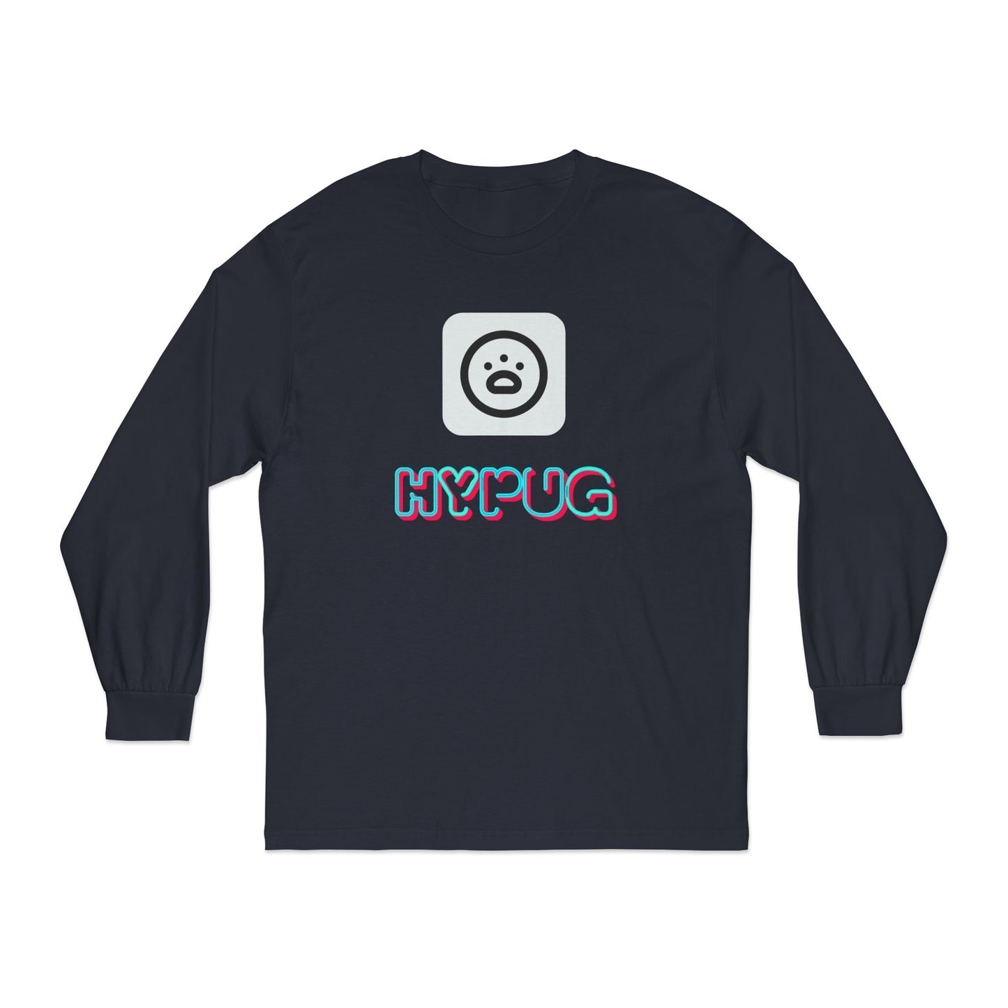 Big Dog Graphic Long Sleeve Tee — 'HYPUG' Chest Logo, Boxer Dog Back Print