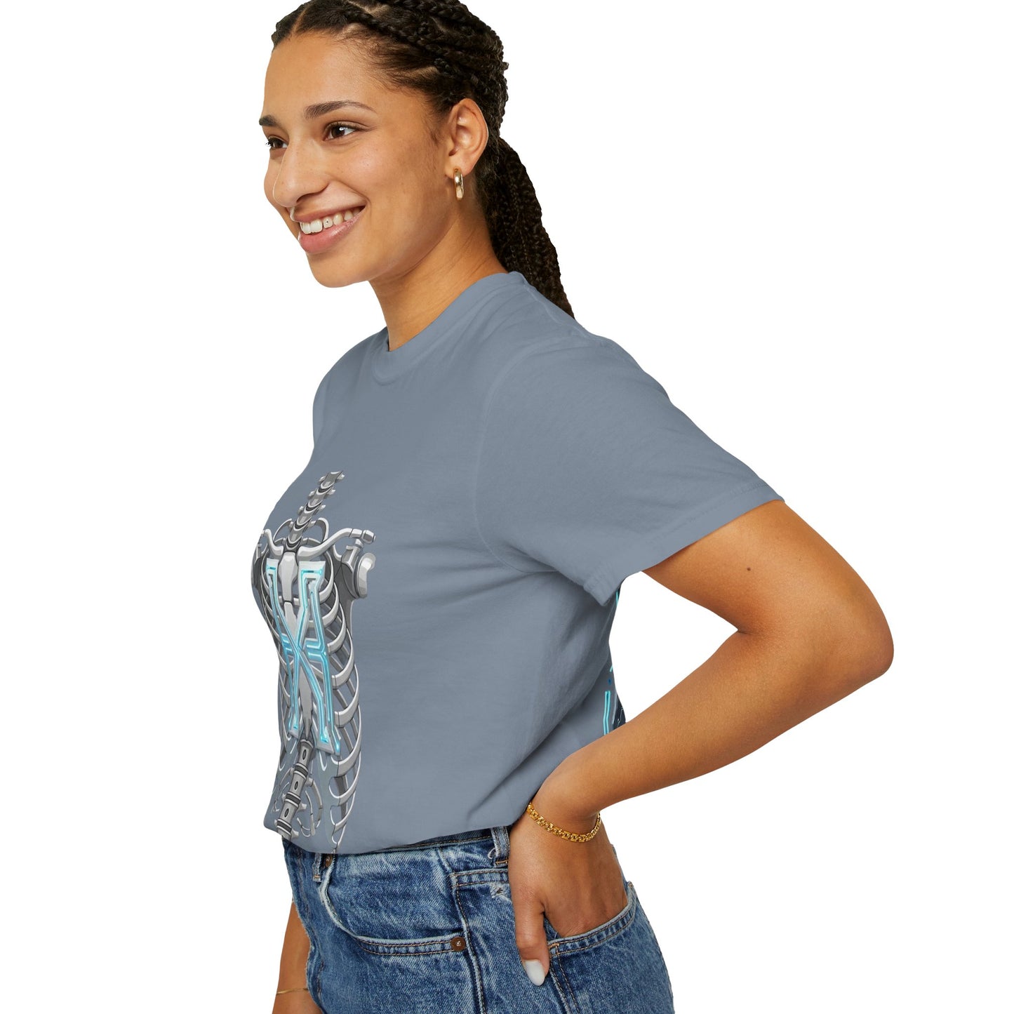 Hypug Xenon Skeleton Ribcage & Robotic X T-Shirt — Futuristic Tech Anatomy Tee