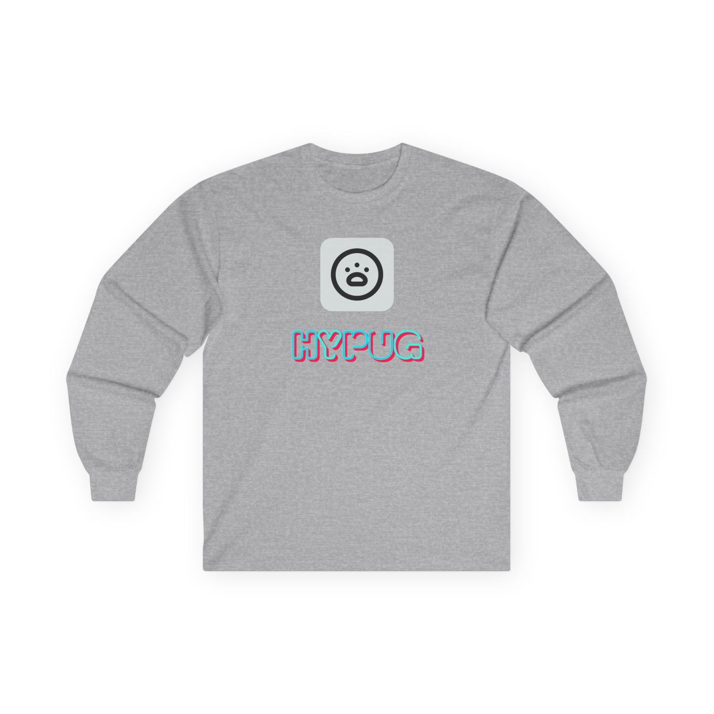 Big Dog Pug Graphic Long Sleeve Tee — Cute Dog Face Crewneck