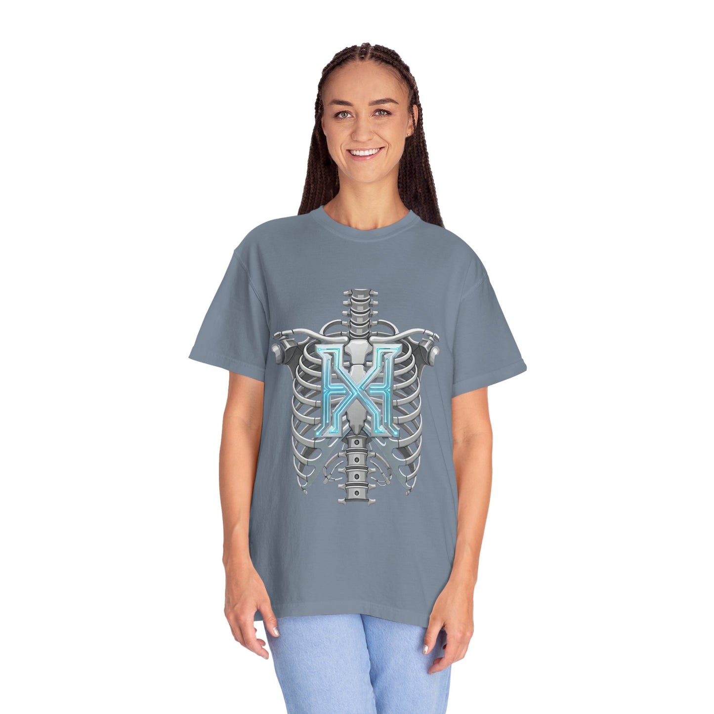 Hypug Xenon Skeleton Ribcage & Robotic X T-Shirt — Futuristic Tech Anatomy Tee