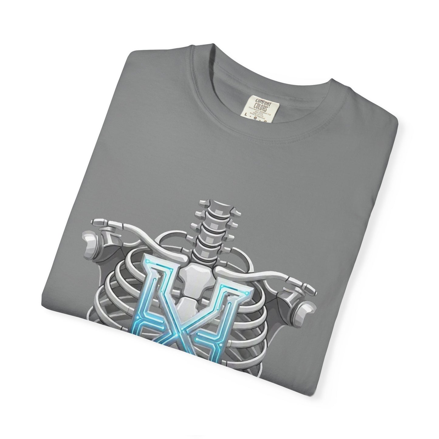 Hypug Xenon Skeleton Ribcage & Robotic X T-Shirt — Futuristic Tech Anatomy Tee
