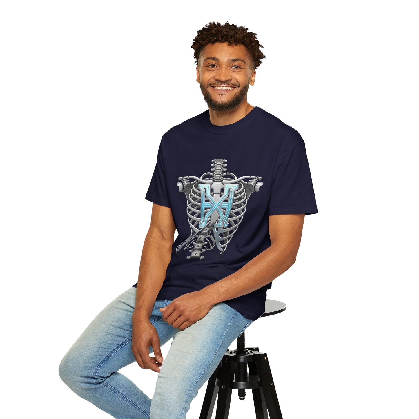 Hypug Xenon Skeleton Ribcage & Robotic X T-Shirt — Futuristic Tech Anatomy Tee