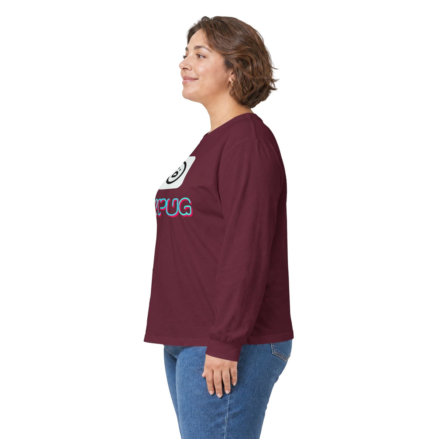 Big Dog Pug Graphic Long Sleeve Tee — Cute Dog Face Crewneck