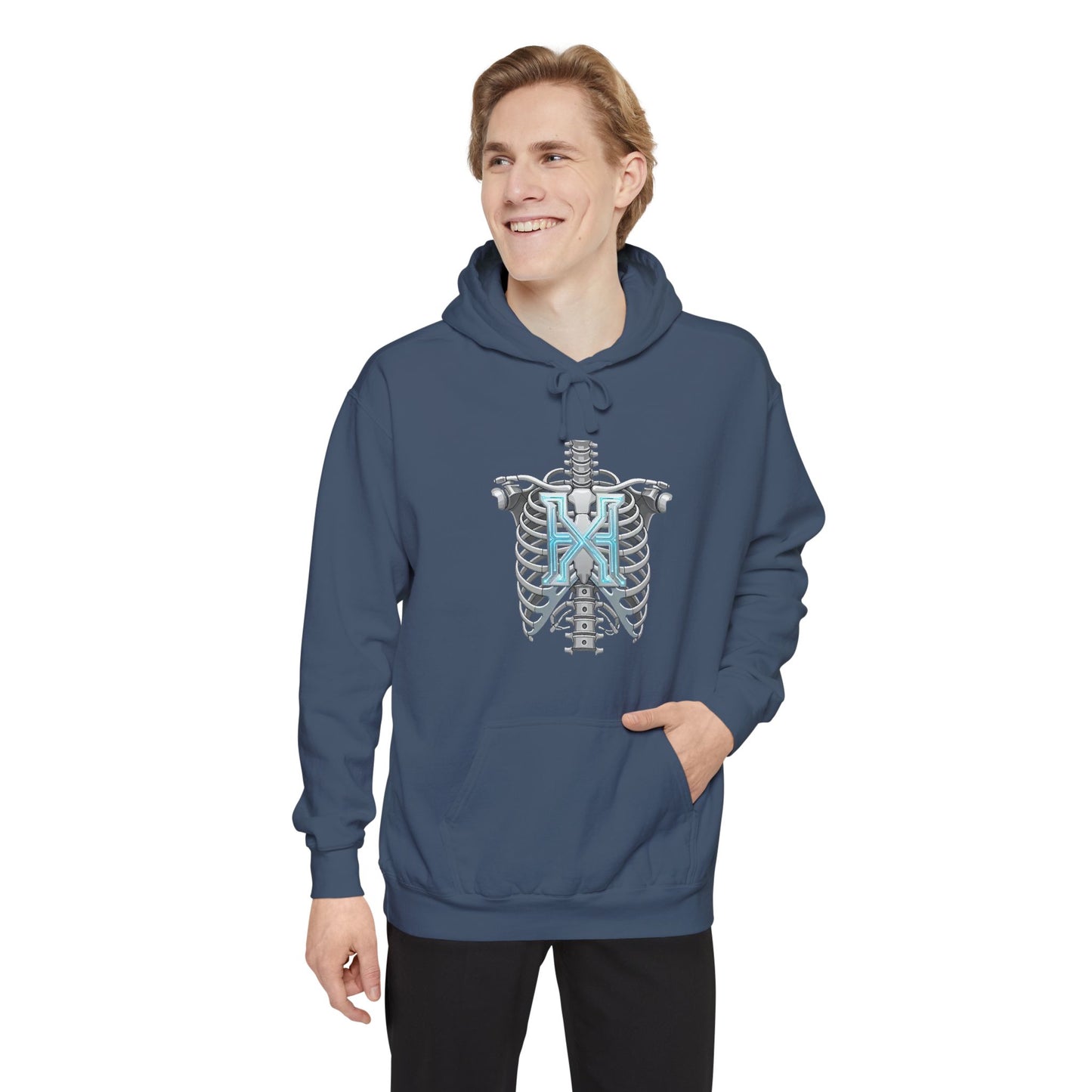Hypug Xenon Ribcage Anatomy Hoodie — Blue Gothic Spine Chest Design