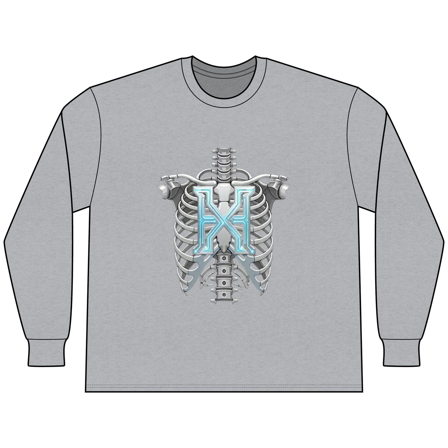 Hypug Xenon Cyber X Ribcage Long Sleeve Tee — Futuristic Robotic Skeleton Graphic
