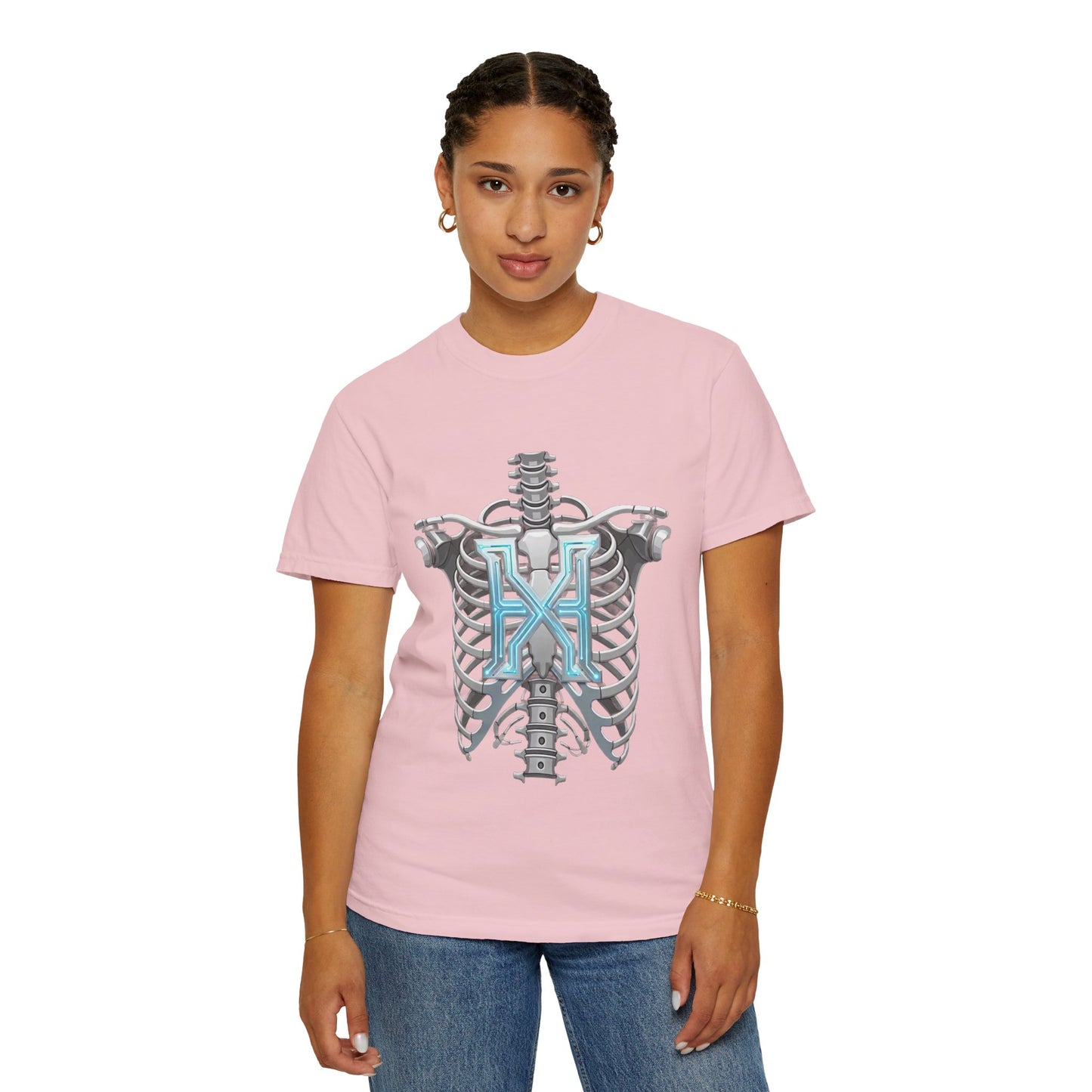 Hypug Xenon Skeleton Ribcage & Robotic X T-Shirt — Futuristic Tech Anatomy Tee