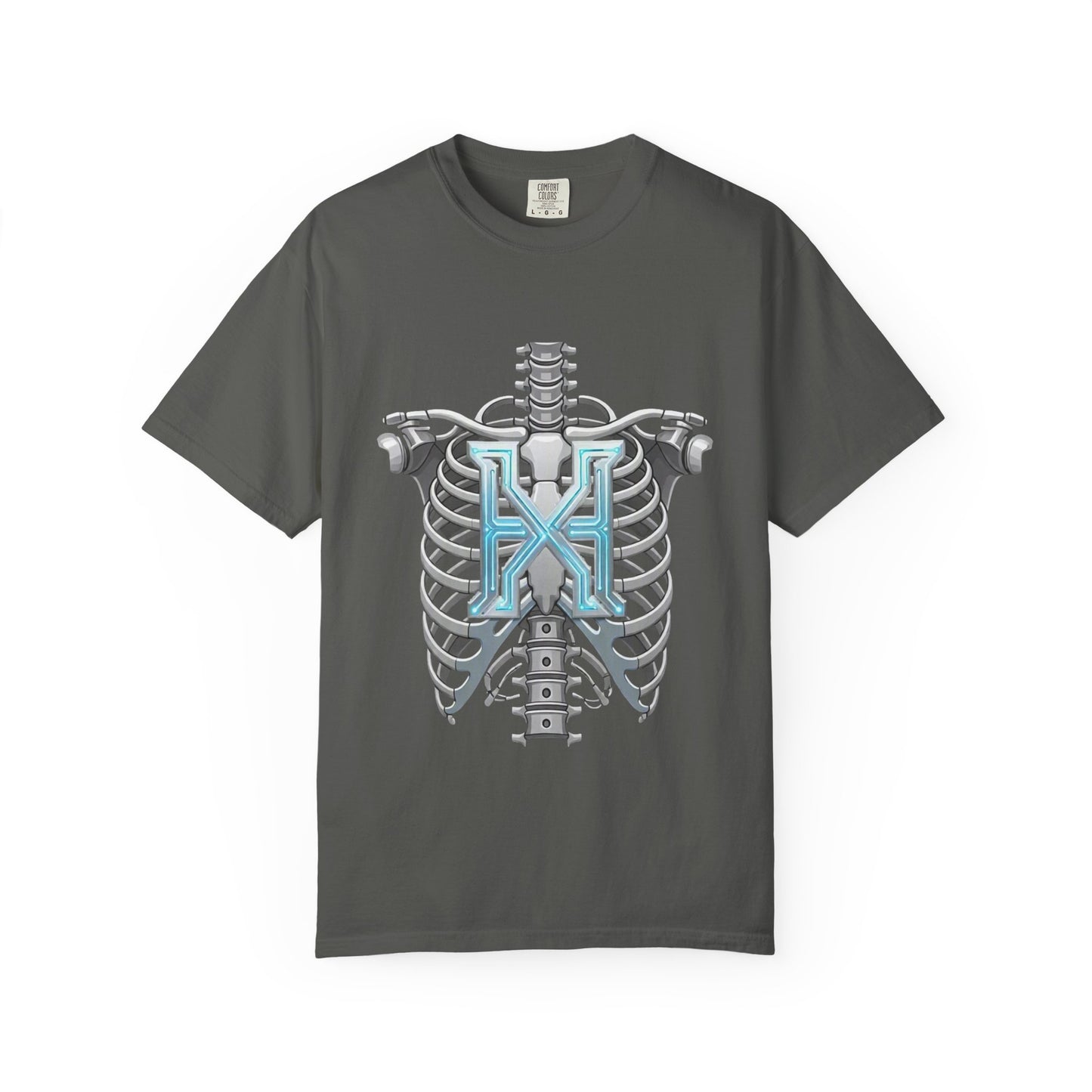 Hypug Xenon Skeleton Ribcage & Robotic X T-Shirt — Futuristic Tech Anatomy Tee