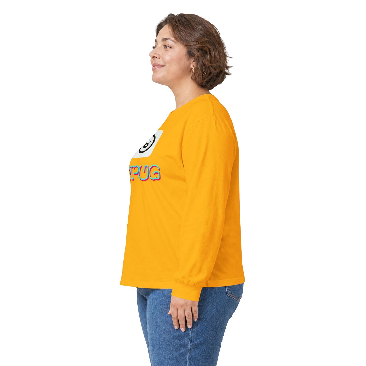 Big Dog Pug Graphic Long Sleeve Tee — Cute Dog Face Crewneck
