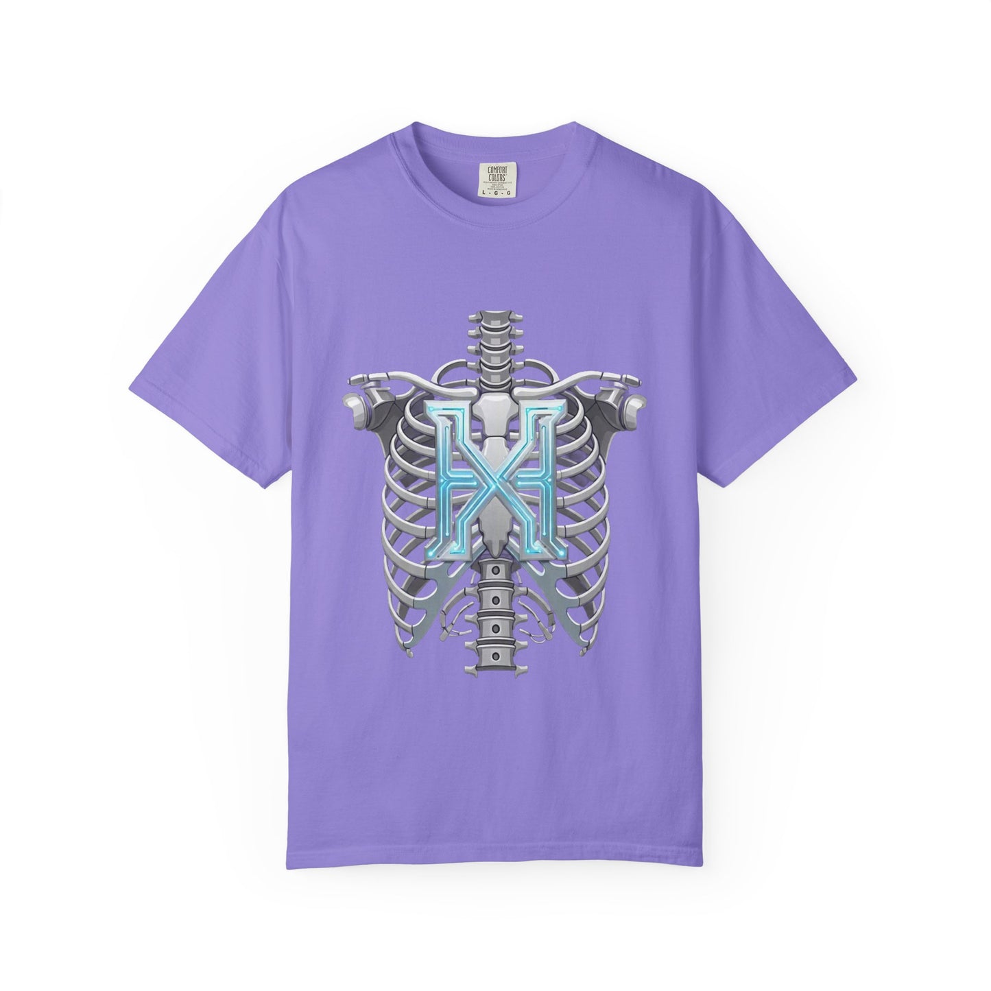 Hypug Xenon Skeleton Ribcage & Robotic X T-Shirt — Futuristic Tech Anatomy Tee