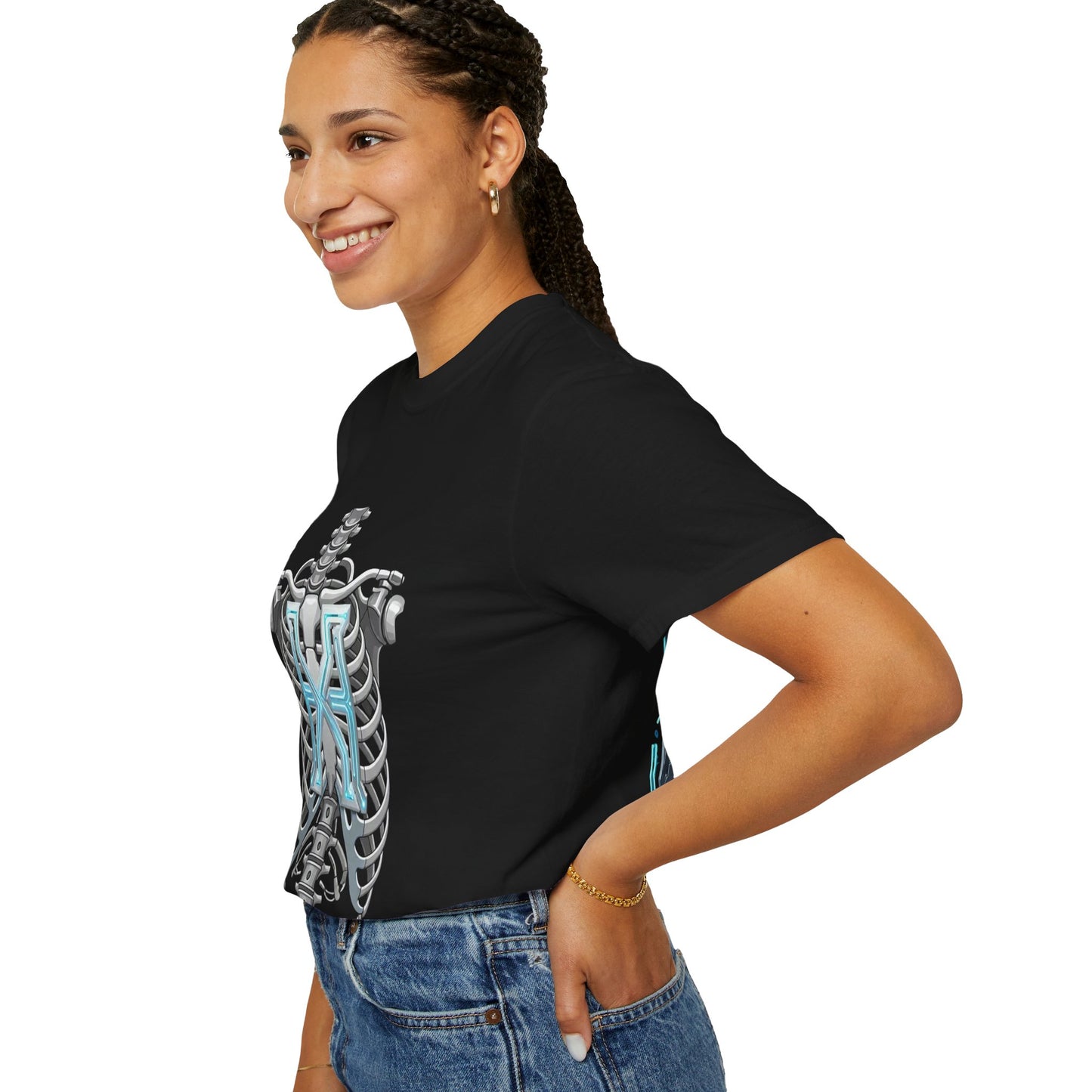 Hypug Xenon Skeleton Ribcage & Robotic X T-Shirt — Futuristic Tech Anatomy Tee