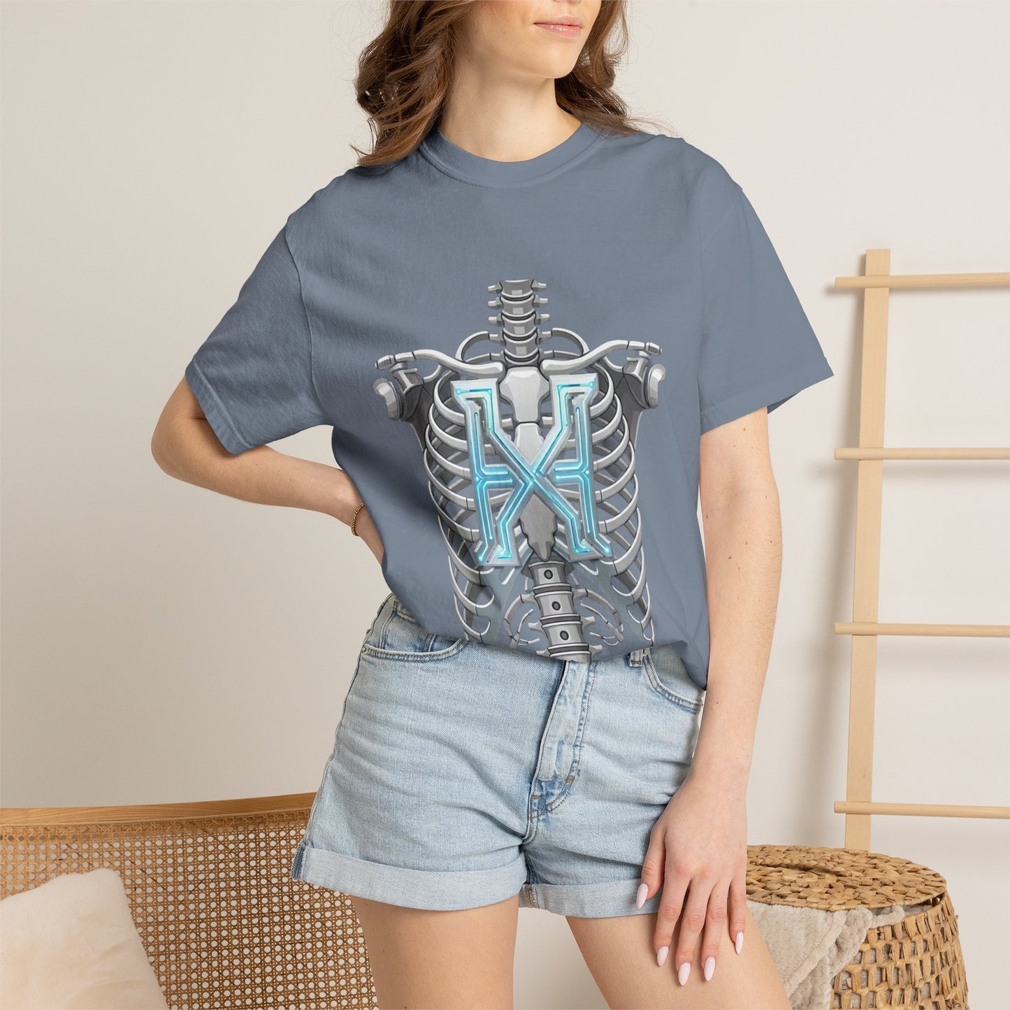 Hypug Xenon Skeleton Ribcage & Robotic X T-Shirt — Futuristic Tech Anatomy Tee