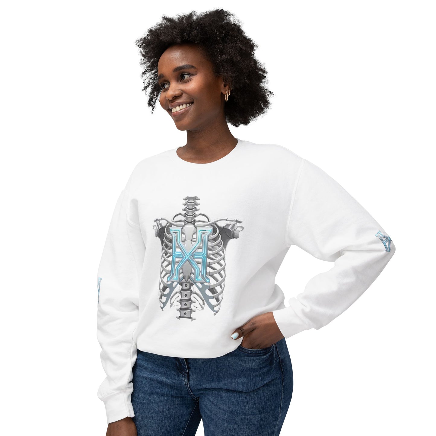 Hypug Xenon Cyber X Ribcage Crewneck Sweatshirt — Futuristic Robotic Hand Graphic