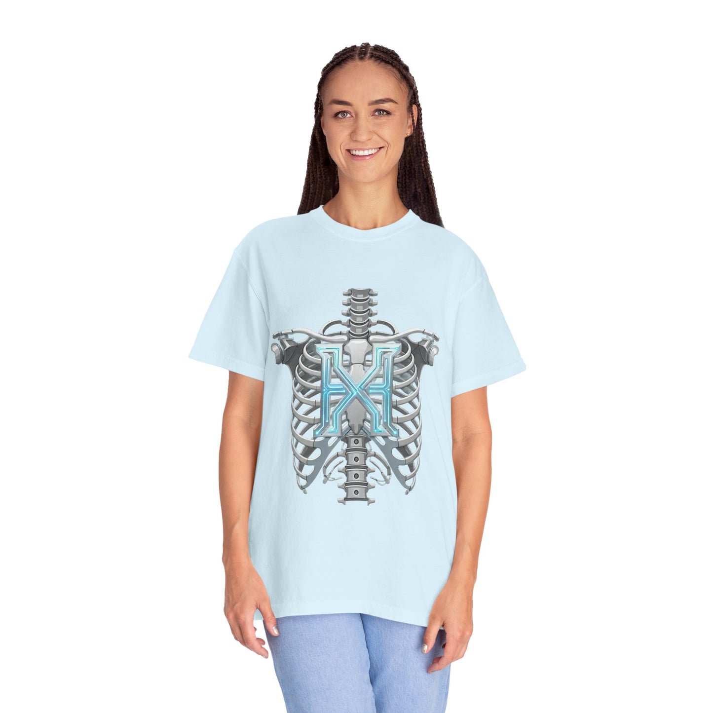 Hypug Xenon Skeleton Ribcage & Robotic X T-Shirt — Futuristic Tech Anatomy Tee
