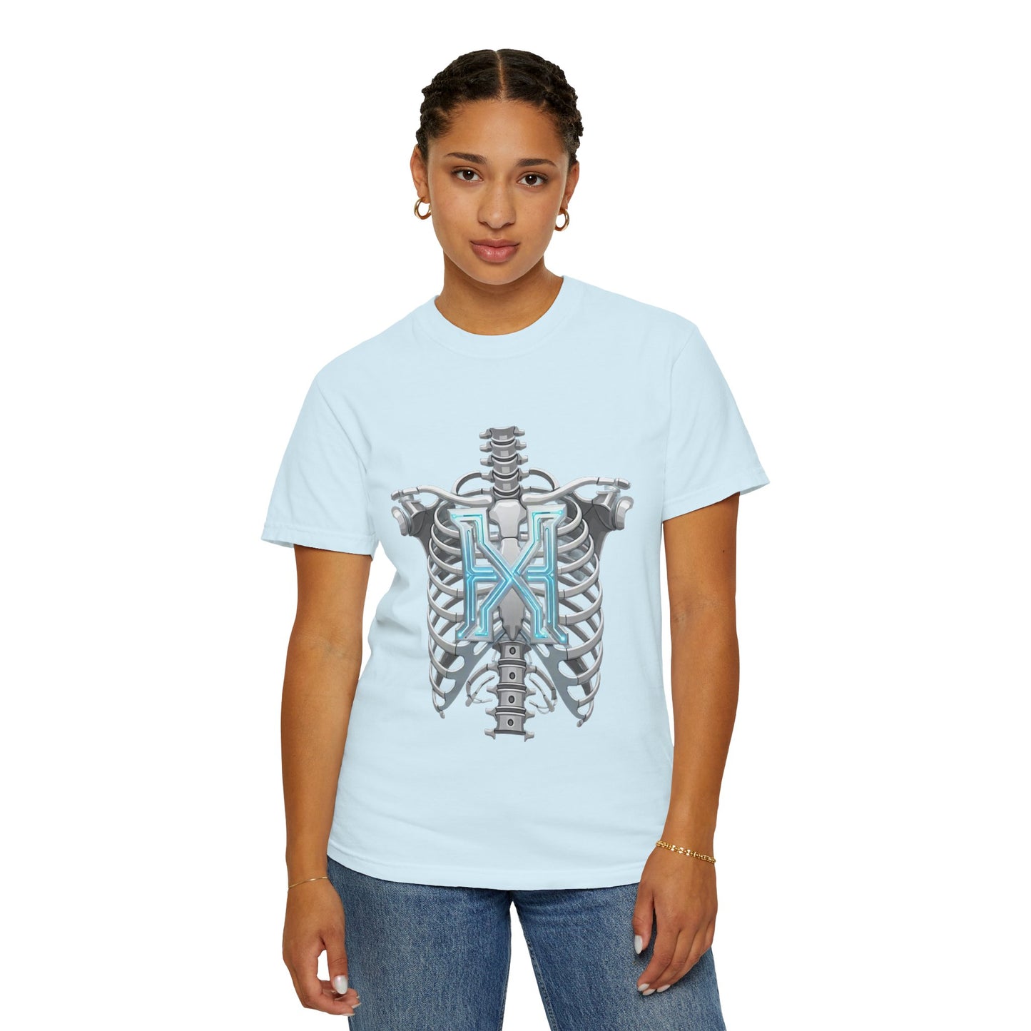 Hypug Xenon Skeleton Ribcage & Robotic X T-Shirt — Futuristic Tech Anatomy Tee