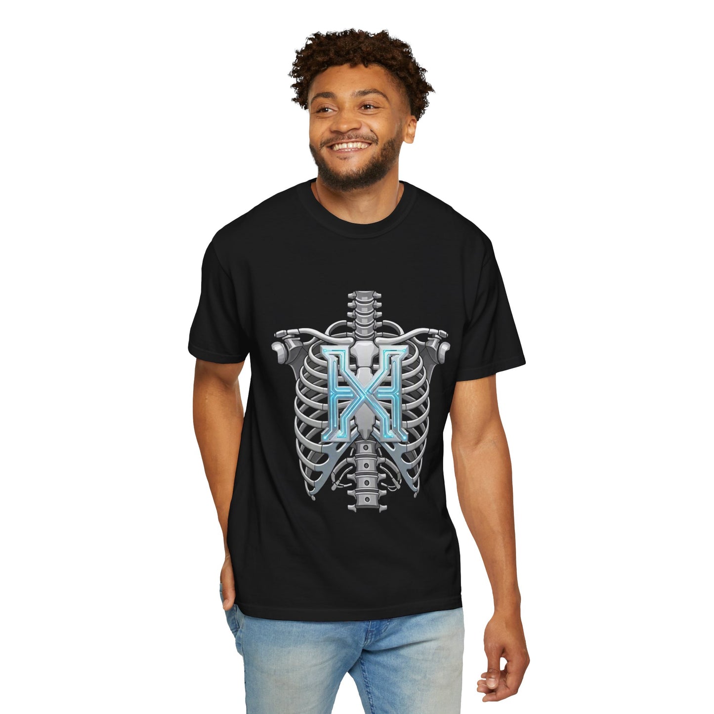 Hypug Xenon Skeleton Ribcage & Robotic X T-Shirt — Futuristic Tech Anatomy Tee