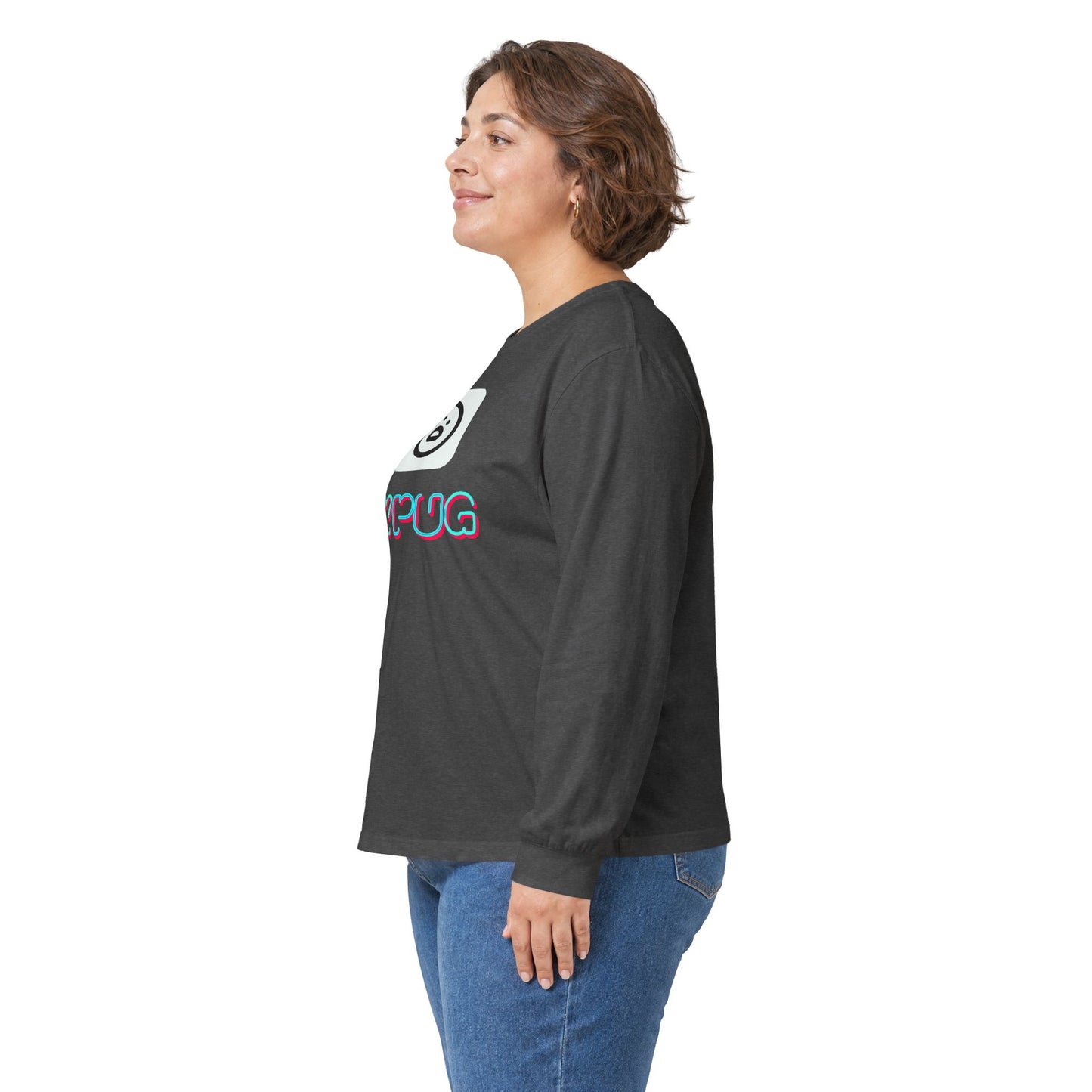 Big Dog Pug Graphic Long Sleeve Tee — Cute Dog Face Crewneck