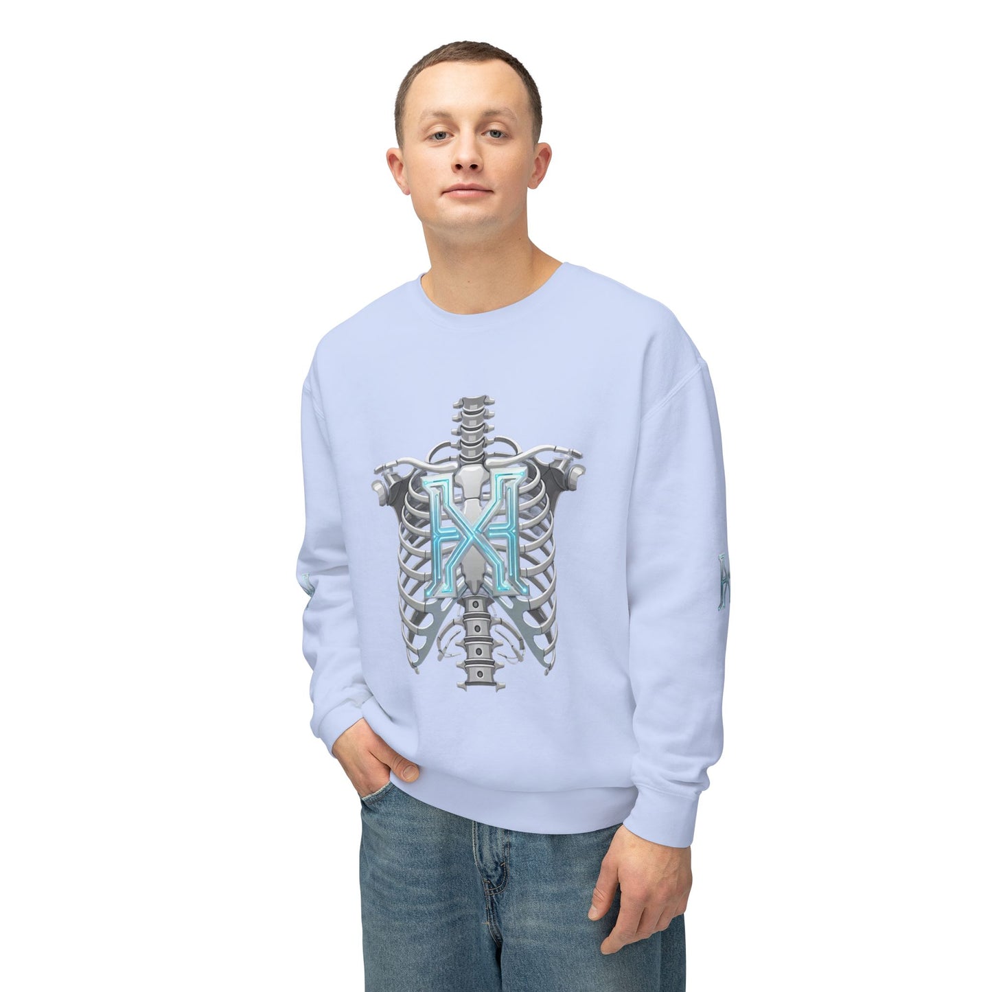Hypug Xenon Cyber X Ribcage Crewneck Sweatshirt — Futuristic Robotic Hand Graphic