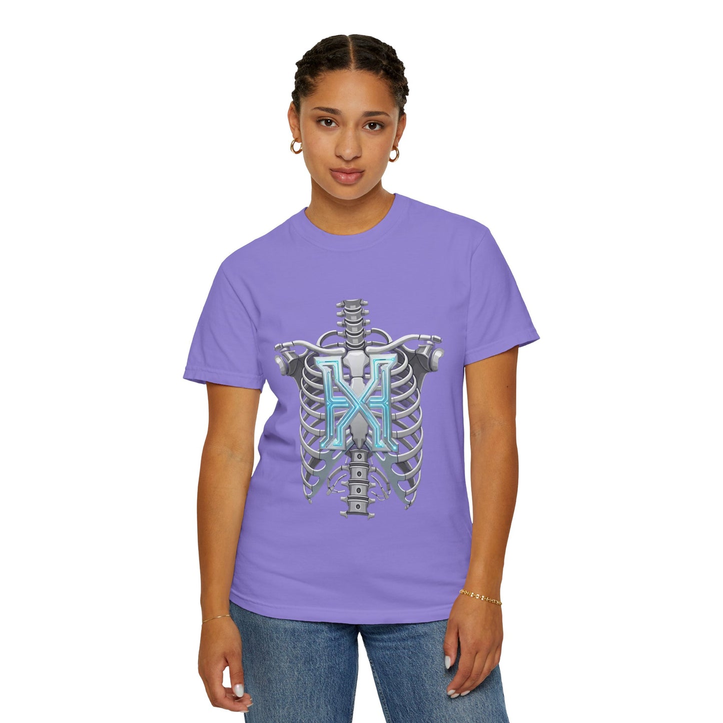 Hypug Xenon Skeleton Ribcage & Robotic X T-Shirt — Futuristic Tech Anatomy Tee