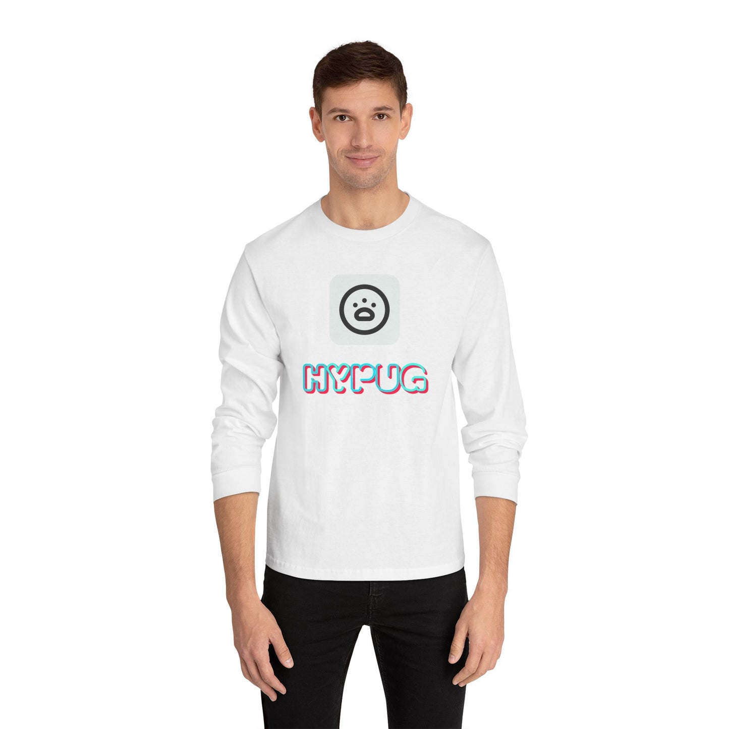 Big Dog Graphic Long Sleeve Tee — 'HYPUG' Chest Logo, Boxer Dog Back Print