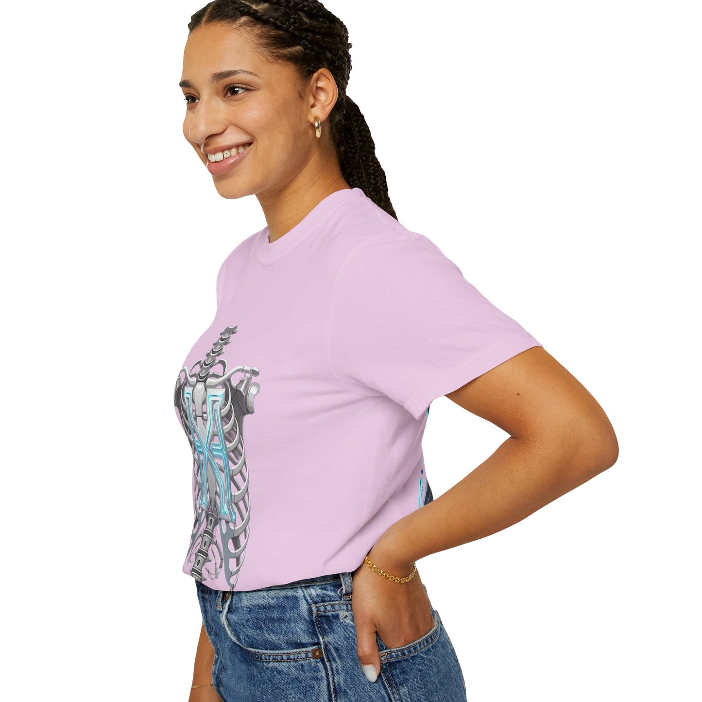 Hypug Xenon Skeleton Ribcage & Robotic X T-Shirt — Futuristic Tech Anatomy Tee