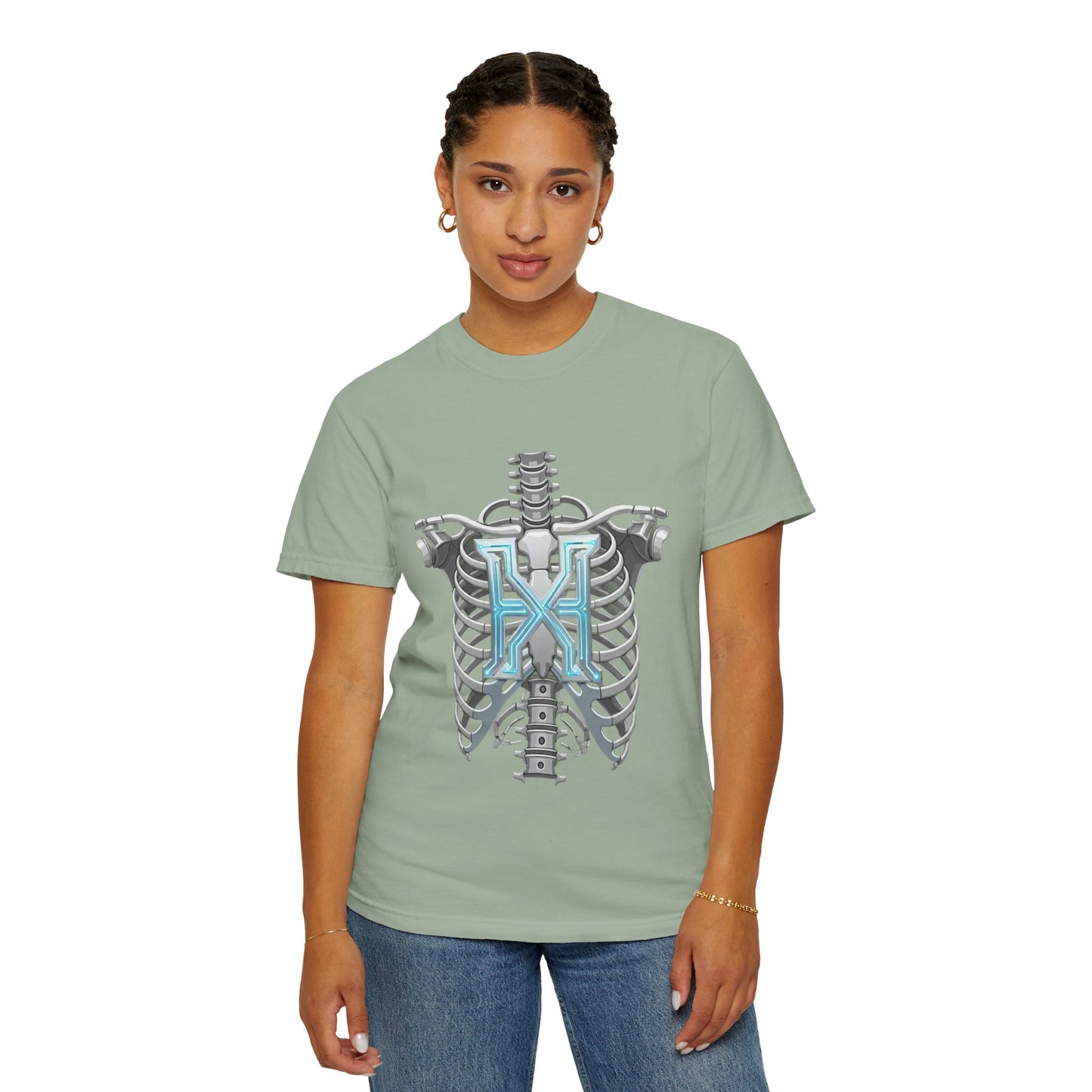 Hypug Xenon Skeleton Ribcage & Robotic X T-Shirt — Futuristic Tech Anatomy Tee