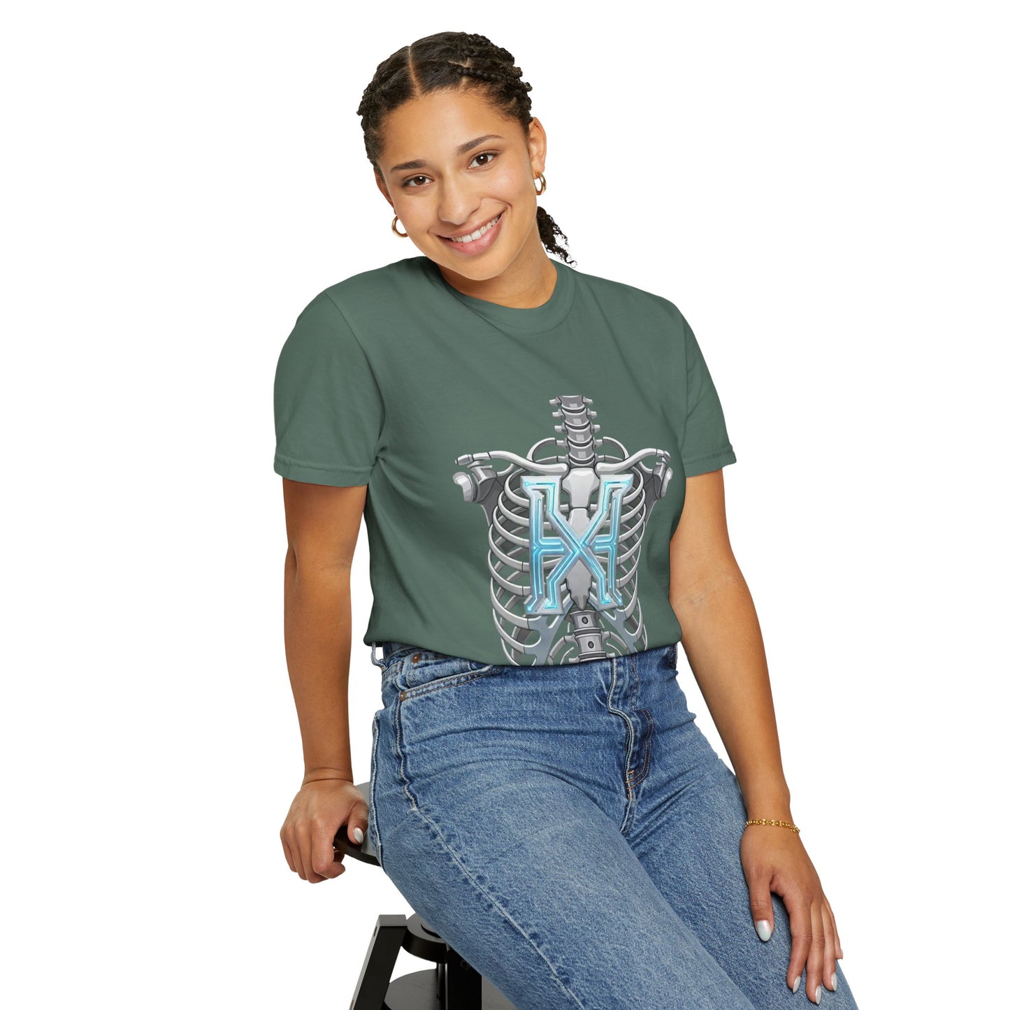 Hypug Xenon Skeleton Ribcage & Robotic X T-Shirt — Futuristic Tech Anatomy Tee