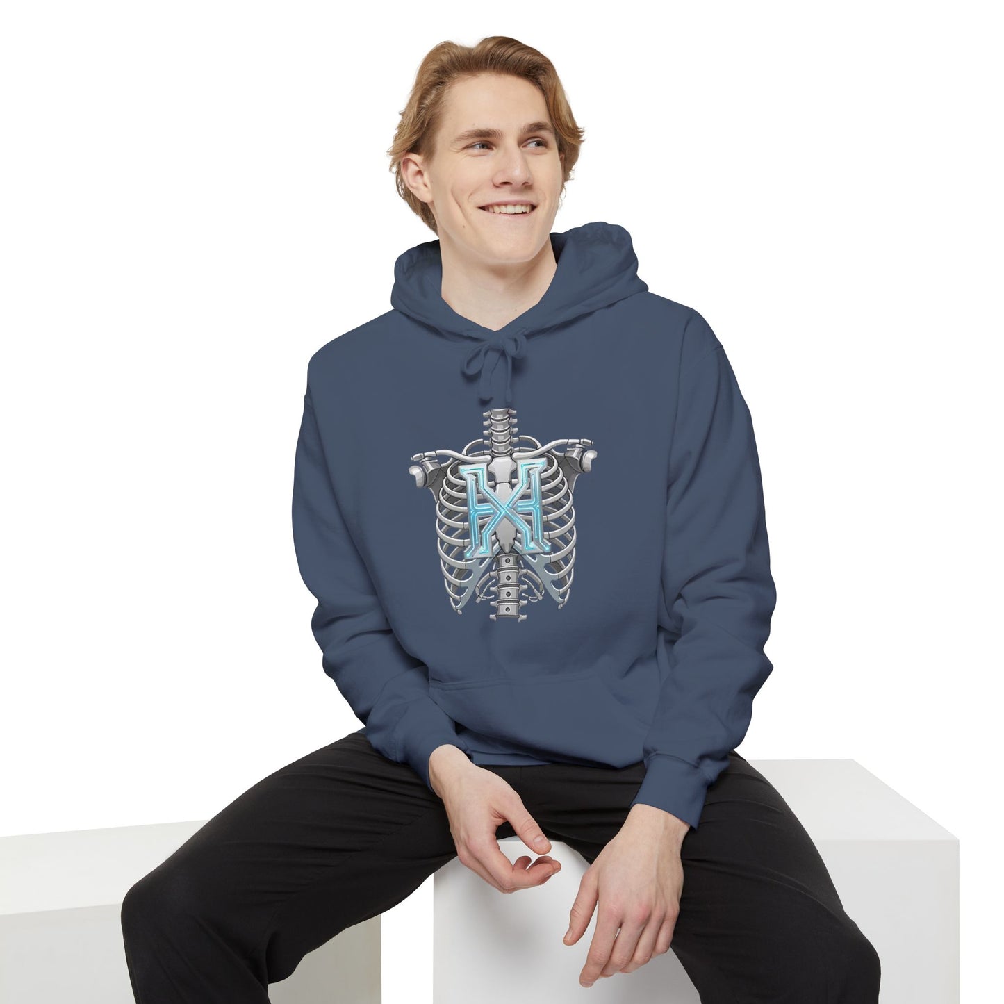 Hypug Xenon Ribcage Anatomy Hoodie — Blue Gothic Spine Chest Design