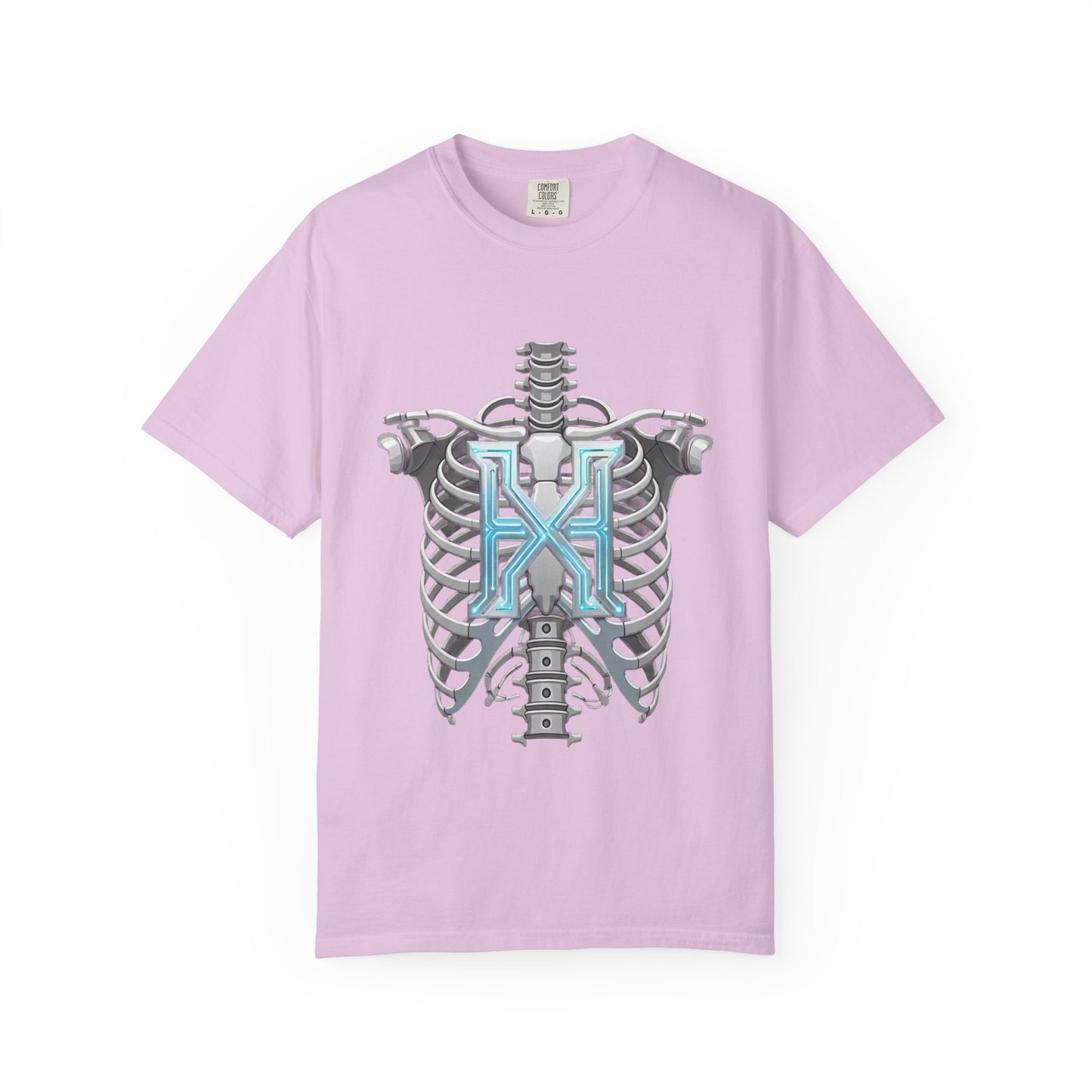Hypug Xenon Skeleton Ribcage & Robotic X T-Shirt — Futuristic Tech Anatomy Tee