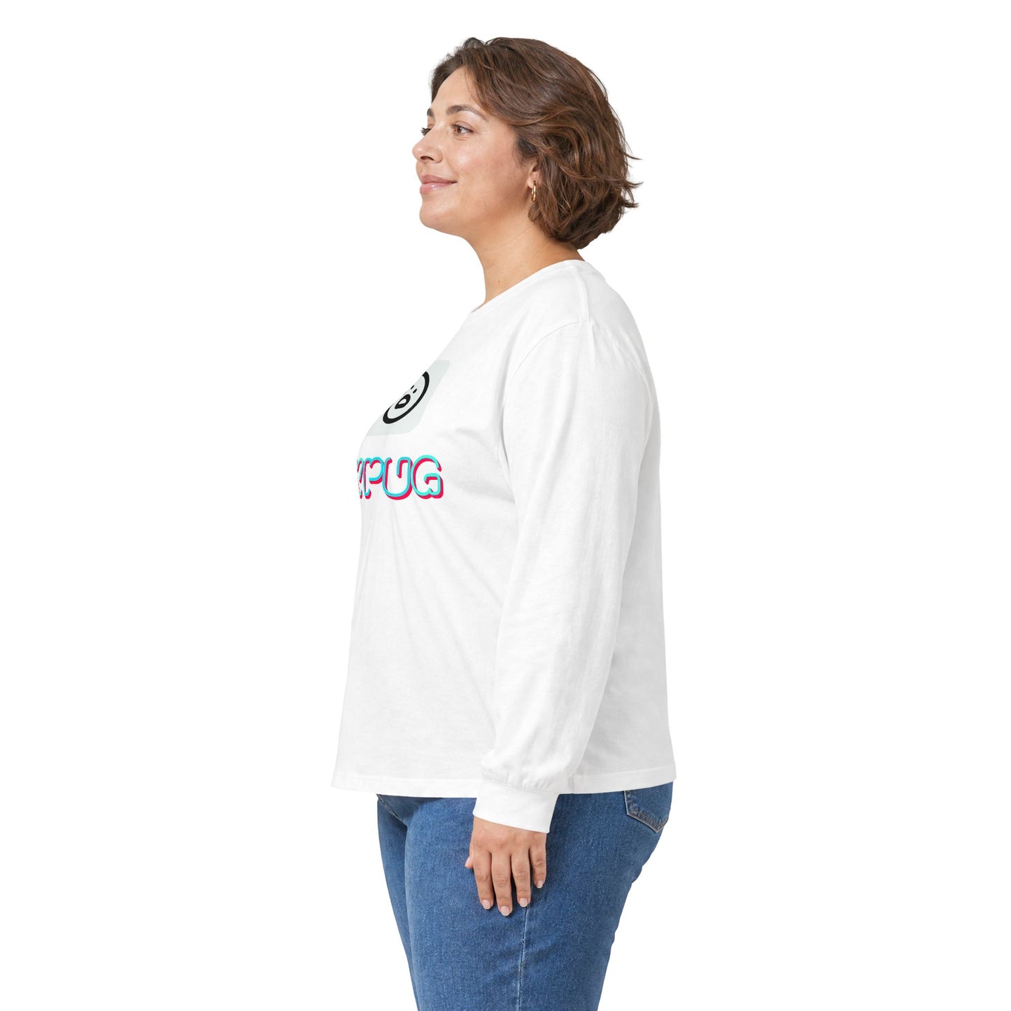 Big Dog Pug Graphic Long Sleeve Tee — Cute Dog Face Crewneck