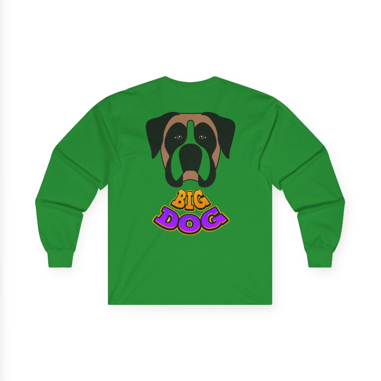 Big Dog Pug Graphic Long Sleeve Tee — Cute Dog Face Crewneck