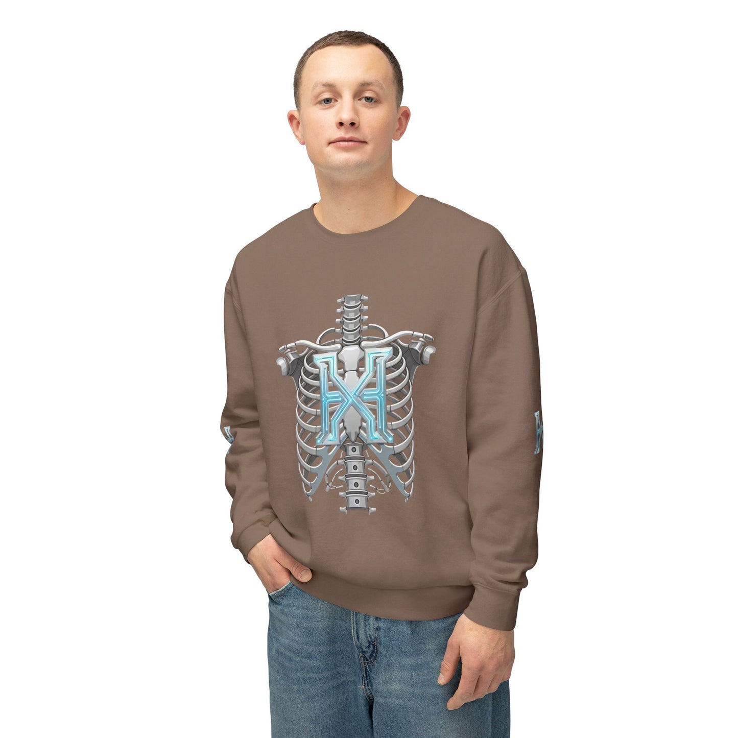 Hypug Xenon Cyber X Ribcage Crewneck Sweatshirt — Futuristic Robotic Hand Graphic