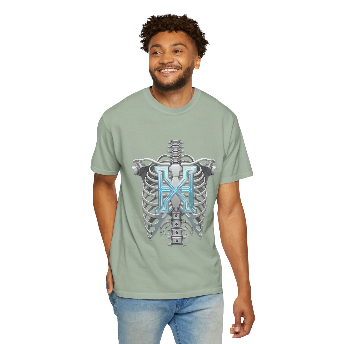 Hypug Xenon Skeleton Ribcage & Robotic X T-Shirt — Futuristic Tech Anatomy Tee