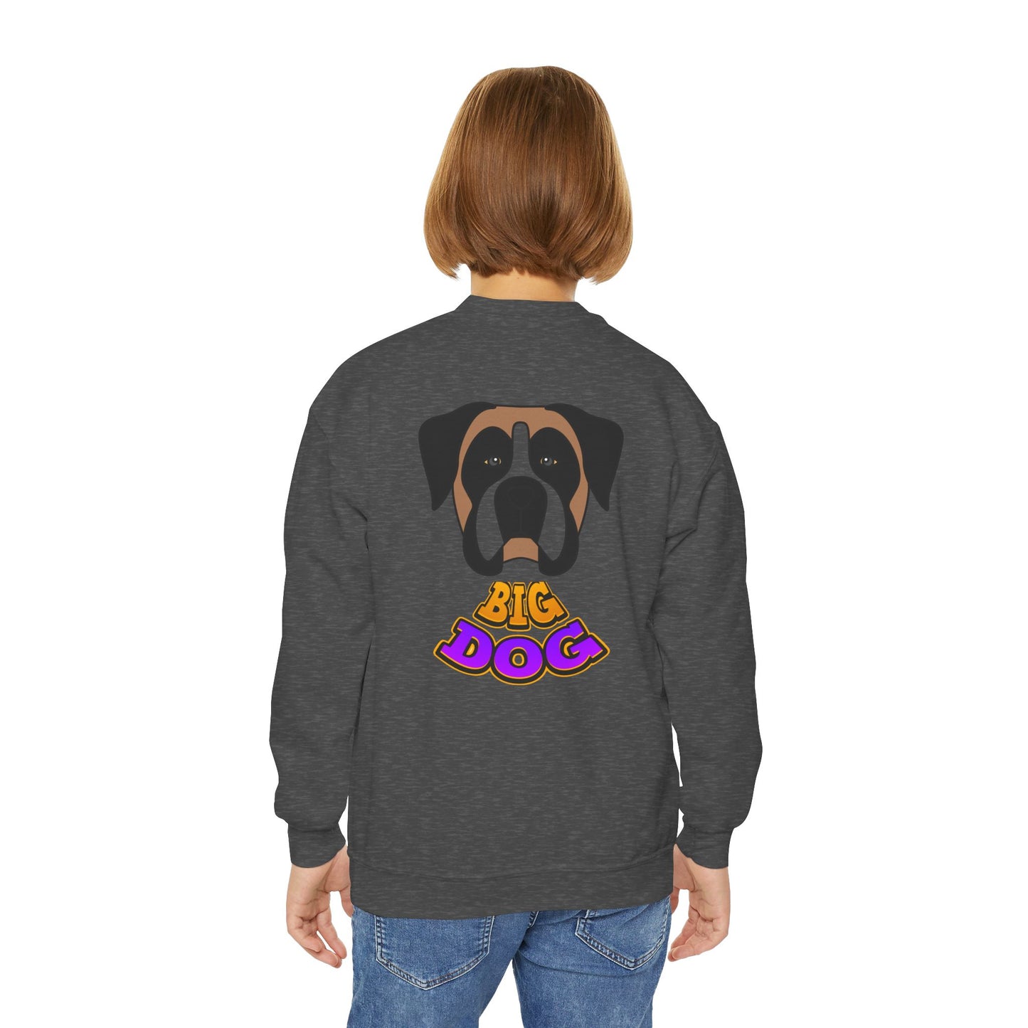 Big Dog Youth Crewneck Sweatshirt — Cute Cartoon Dog Graphic
