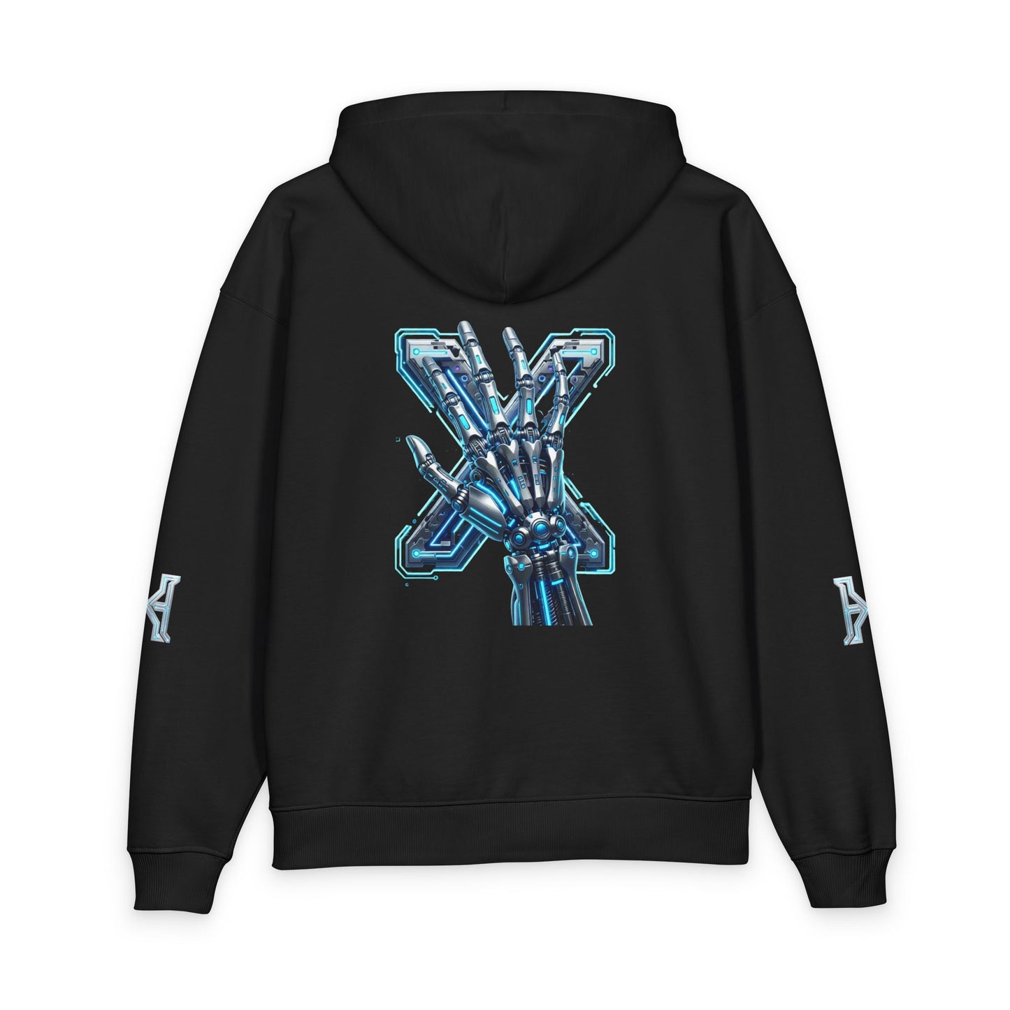 Hypug Xenon Hoodie — Cybernetic Spine & Robotic Hand Graphic Pullover