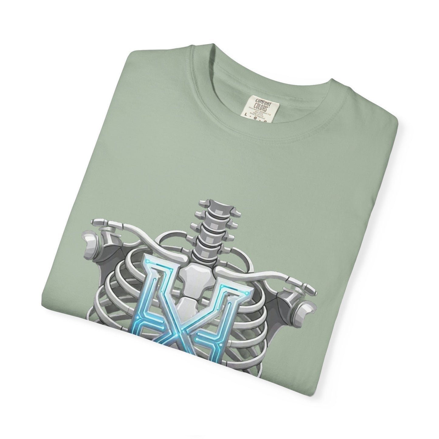 Hypug Xenon Skeleton Ribcage & Robotic X T-Shirt — Futuristic Tech Anatomy Tee