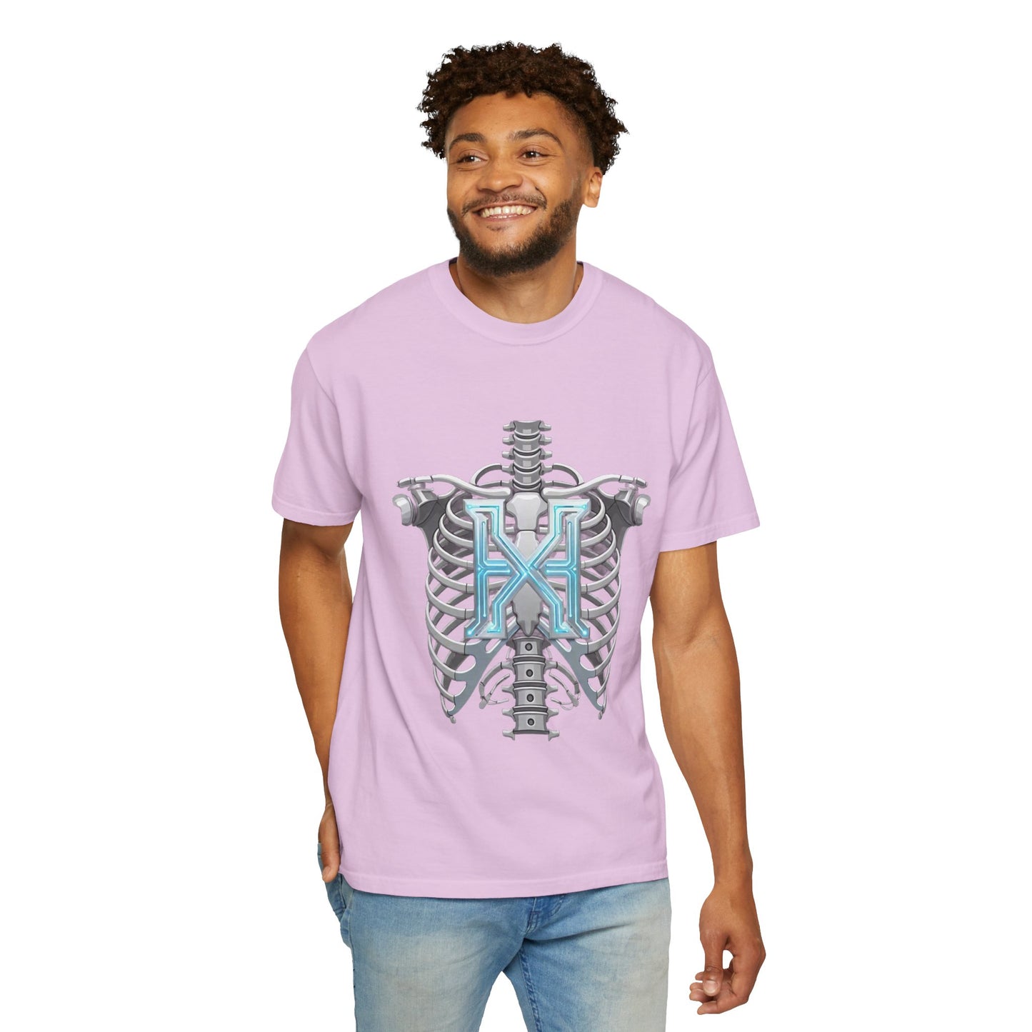Hypug Xenon Skeleton Ribcage & Robotic X T-Shirt — Futuristic Tech Anatomy Tee