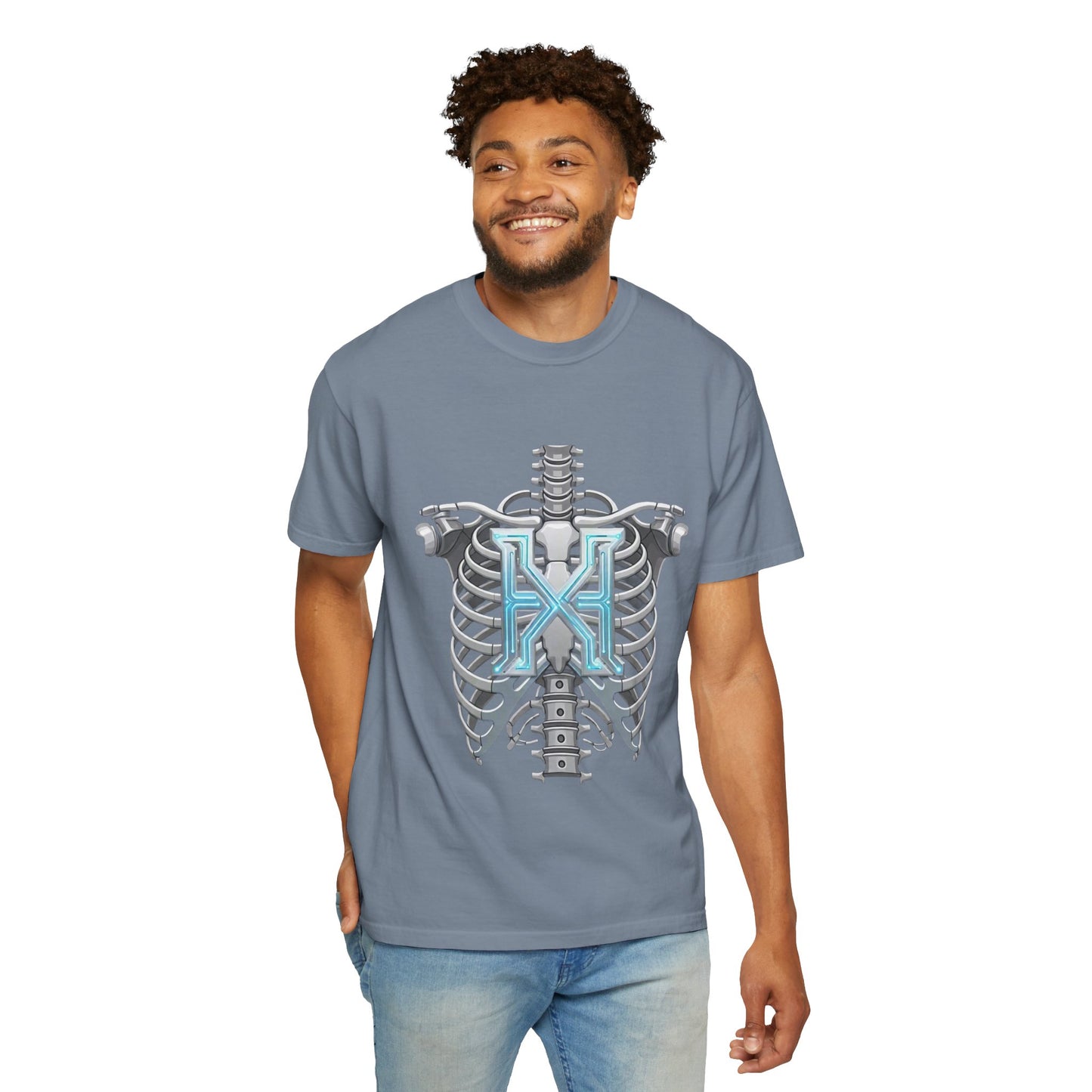Hypug Xenon Skeleton Ribcage & Robotic X T-Shirt — Futuristic Tech Anatomy Tee