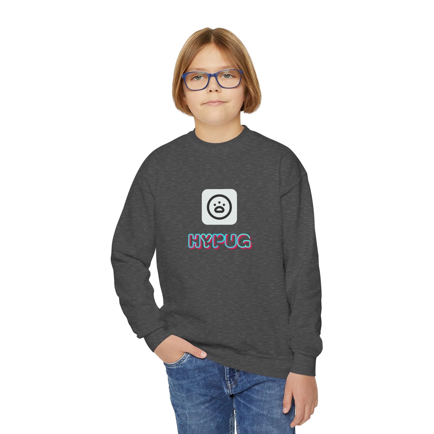 Big Dog Youth Crewneck Sweatshirt — Cute Cartoon Dog Graphic