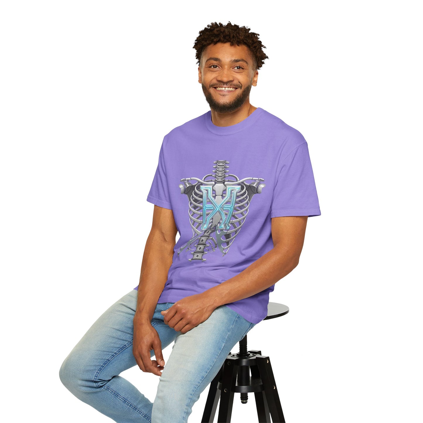 Hypug Xenon Skeleton Ribcage & Robotic X T-Shirt — Futuristic Tech Anatomy Tee