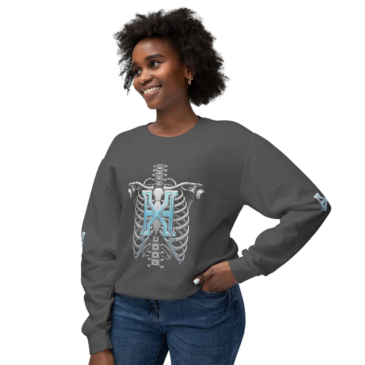 Hypug Xenon Cyber X Ribcage Crewneck Sweatshirt — Futuristic Robotic Hand Graphic