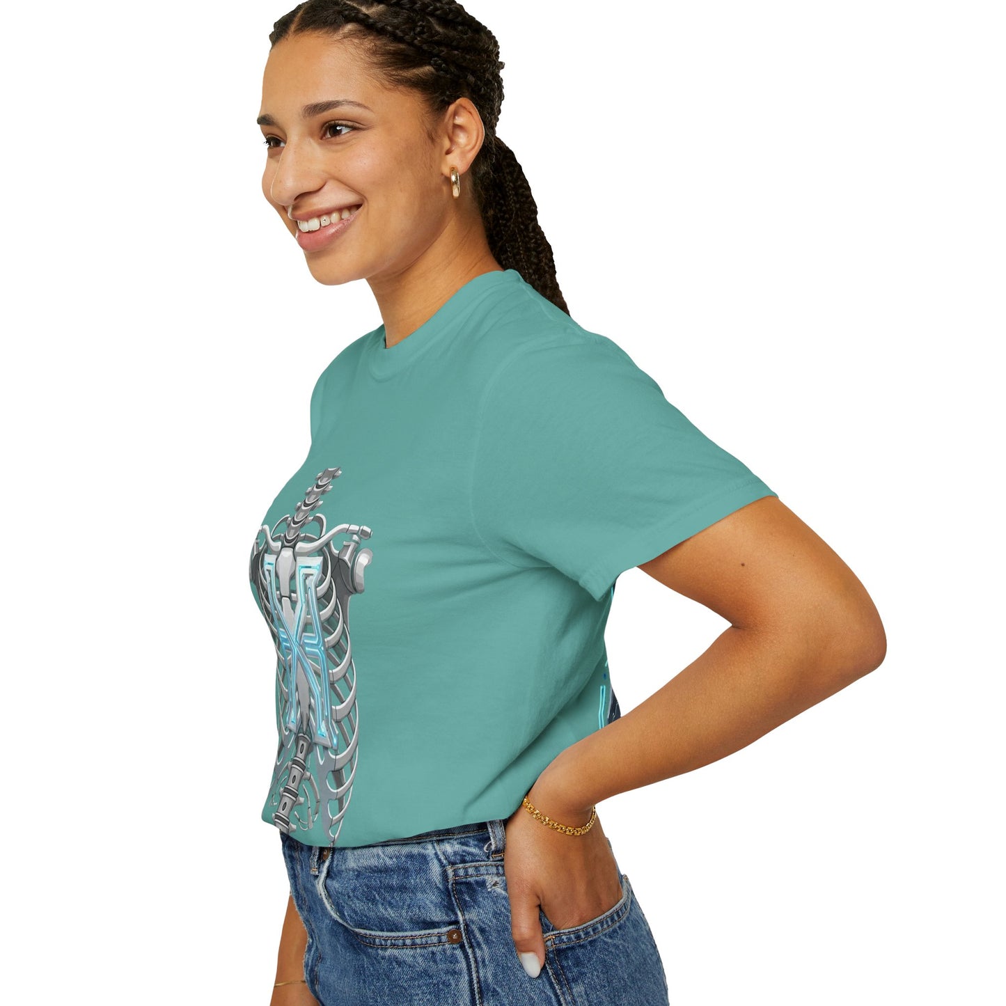 Hypug Xenon Skeleton Ribcage & Robotic X T-Shirt — Futuristic Tech Anatomy Tee