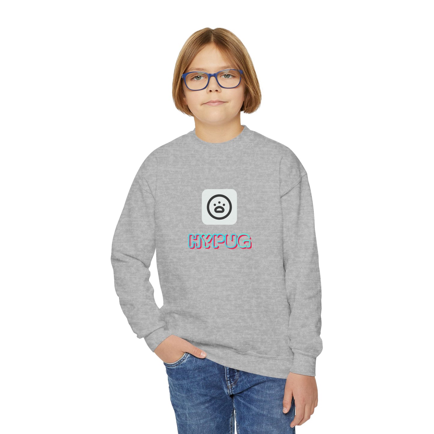 Big Dog Youth Crewneck Sweatshirt — Cute Cartoon Dog Graphic