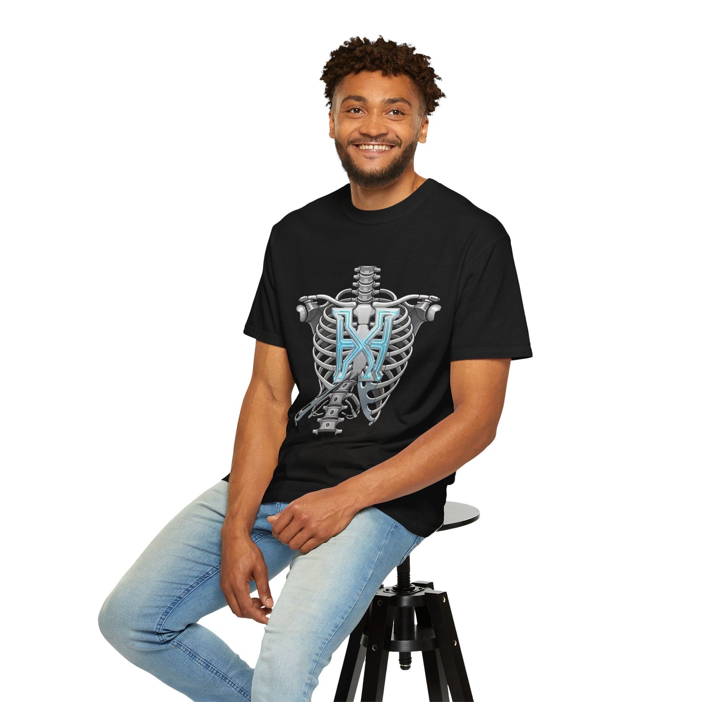 Hypug Xenon Skeleton Ribcage & Robotic X T-Shirt — Futuristic Tech Anatomy Tee